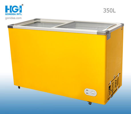 350 Ltr bedekte de Diepe van de het Glasdeur van de Borstdiepvriezer Glijdende Diepvriezer 60HZ pre Witte Alu met een laag